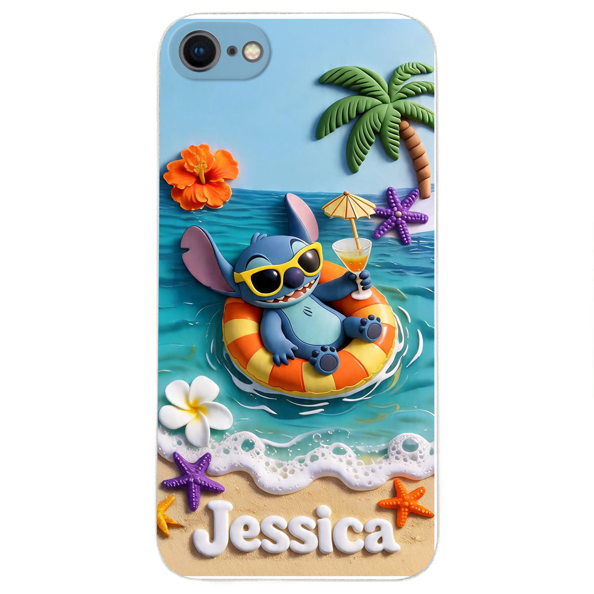 Ohana Tropical Beach - Personalized Ohana 3D Embossed Leather Phone Case