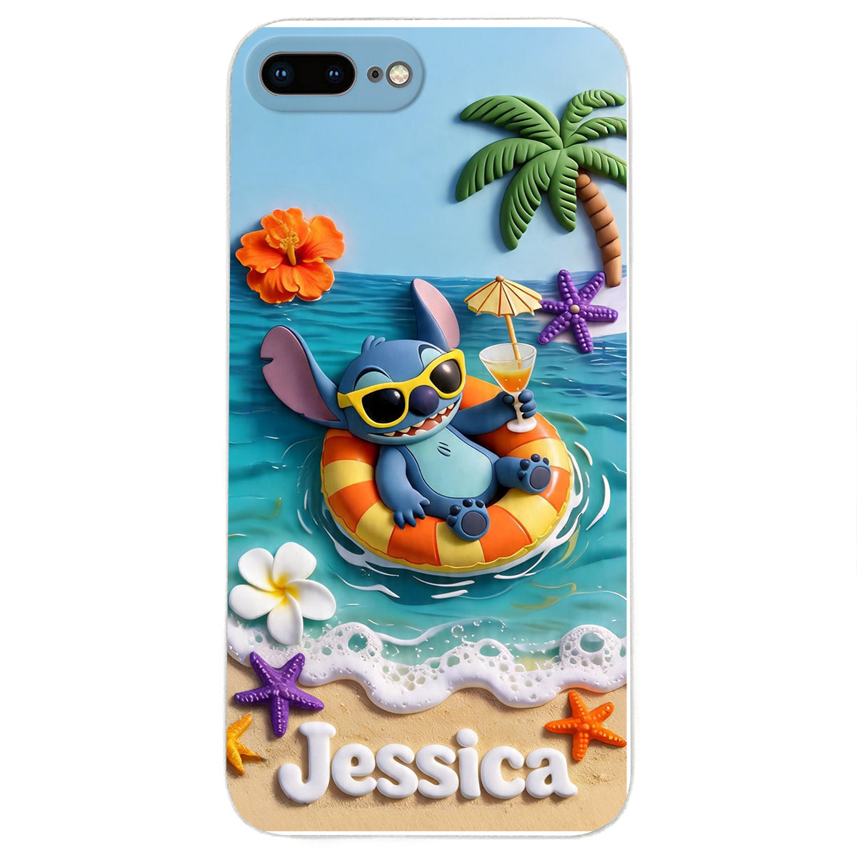 Ohana Tropical Beach - Personalized Ohana 3D Embossed Leather Phone Case