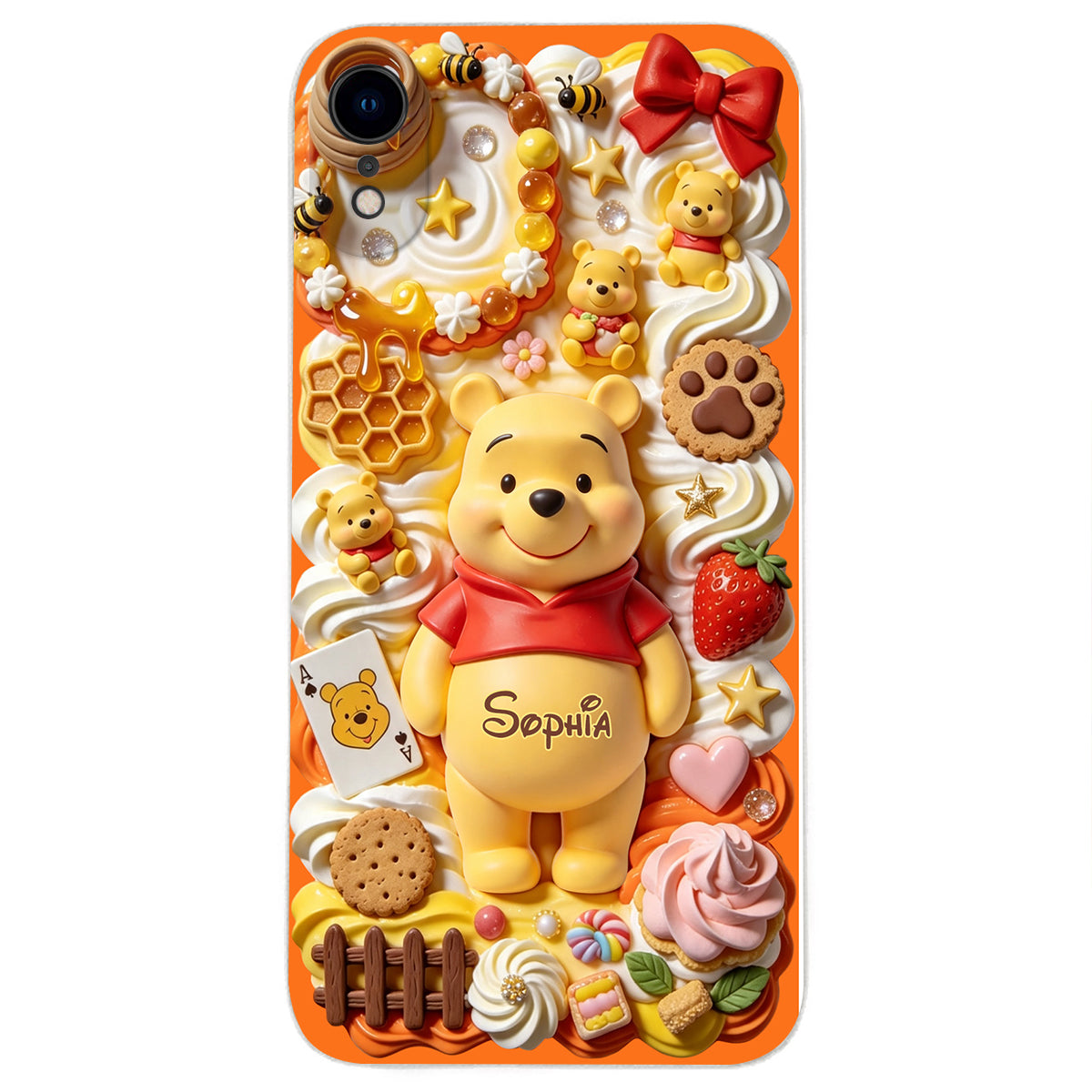 Sweet Bear - Personalized Yellow Bear 3D Embossed Leather Phone Case