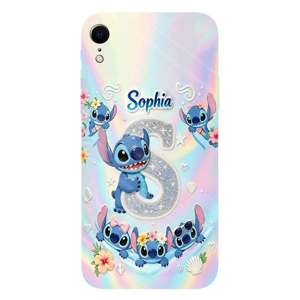 Cute Blue Alien With Letter - Personalized Ohana Full Print Phone Case