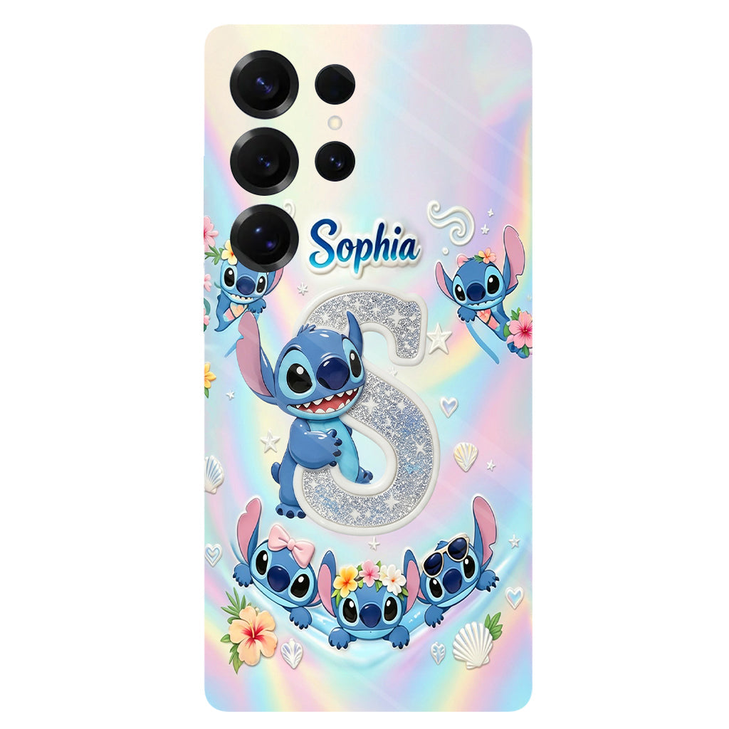 Cute Blue Alien With Letter - Personalized Ohana Full Print Phone Case