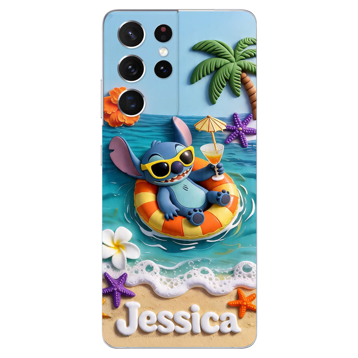Ohana Tropical Beach - Personalized Ohana 3D Embossed Leather Phone Case