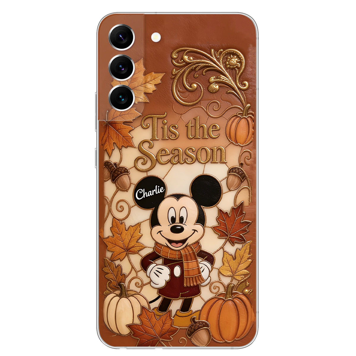 Autumn Cartoon Character - Personalized Mouse 3D Embossed Leather Phone Case
