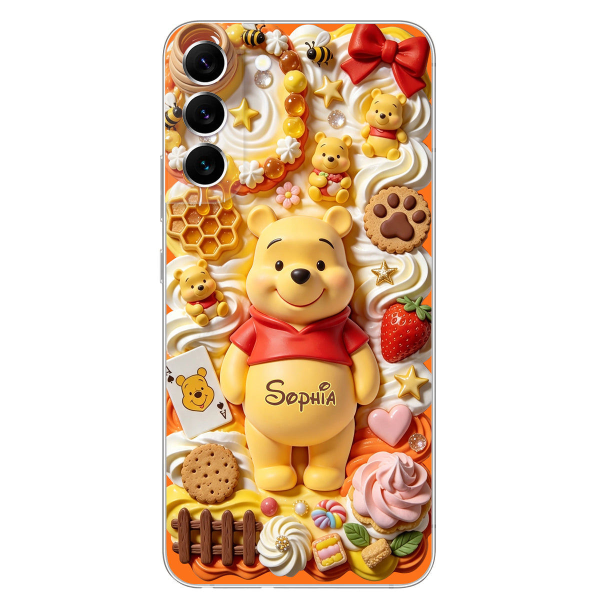 Sweet Bear - Personalized Yellow Bear 3D Embossed Leather Phone Case