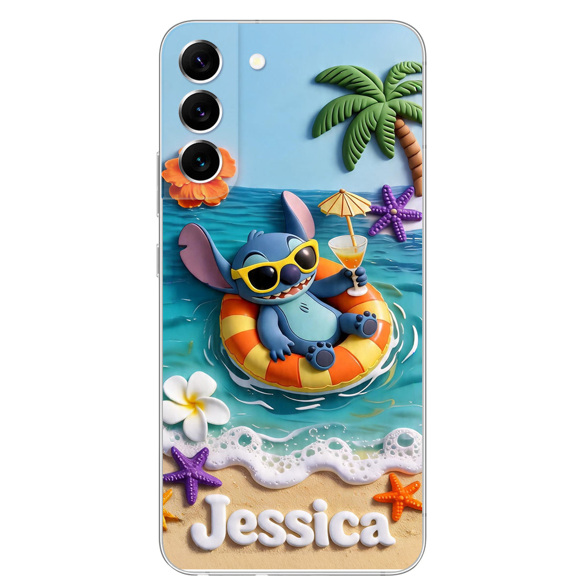 Ohana Tropical Beach - Personalized Ohana 3D Embossed Leather Phone Case