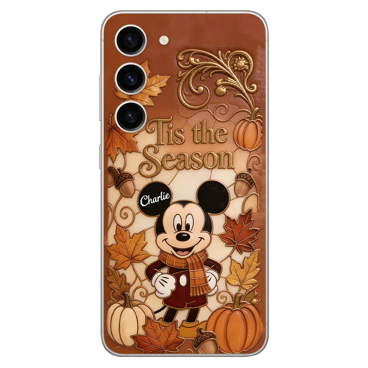 Autumn Cartoon Character - Personalized Mouse 3D Embossed Leather Phone Case