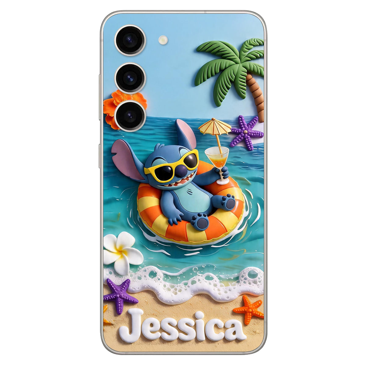 Ohana Tropical Beach - Personalized Ohana 3D Embossed Leather Phone Case