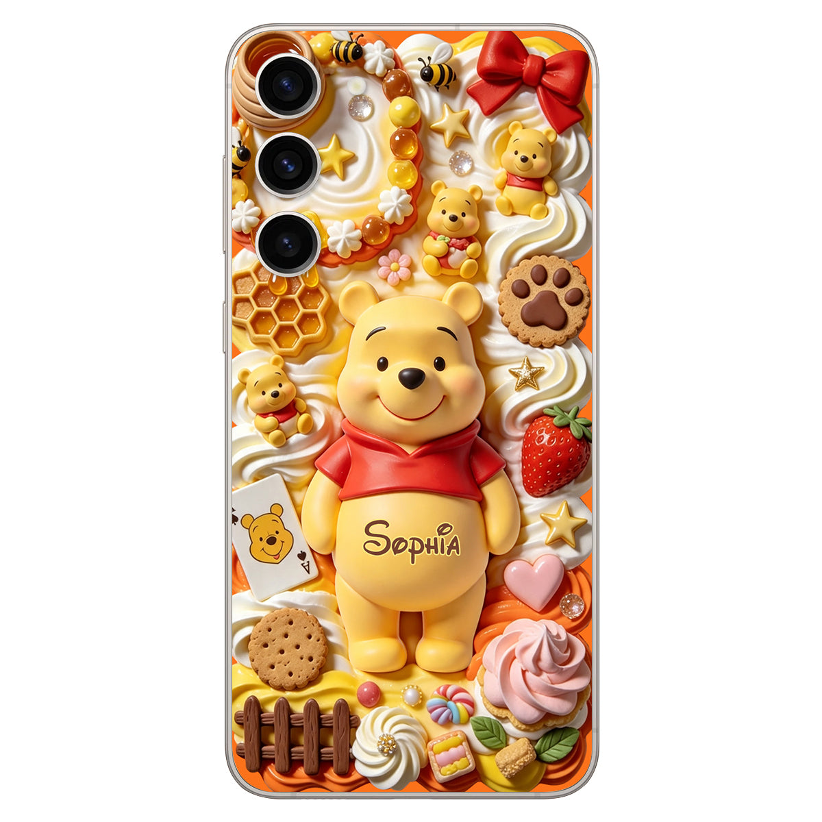 Sweet Bear - Personalized Yellow Bear 3D Embossed Leather Phone Case