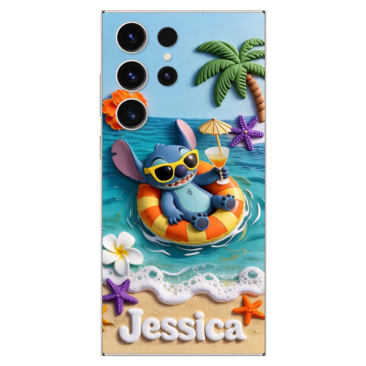 Ohana Tropical Beach - Personalized Ohana 3D Embossed Leather Phone Case
