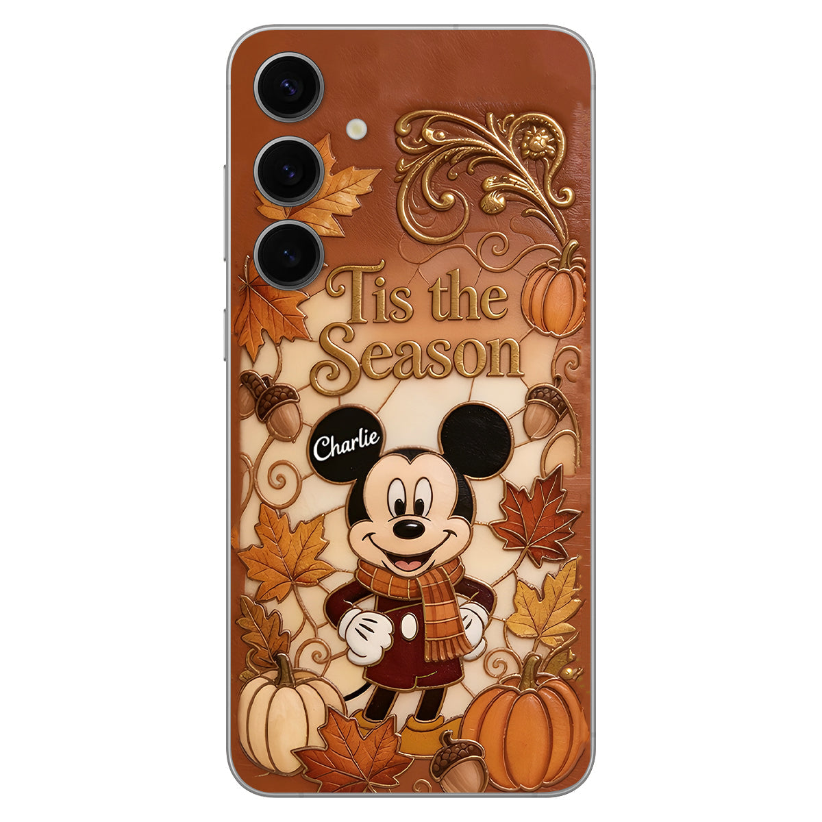 Autumn Cartoon Character - Personalized Mouse 3D Embossed Leather Phone Case