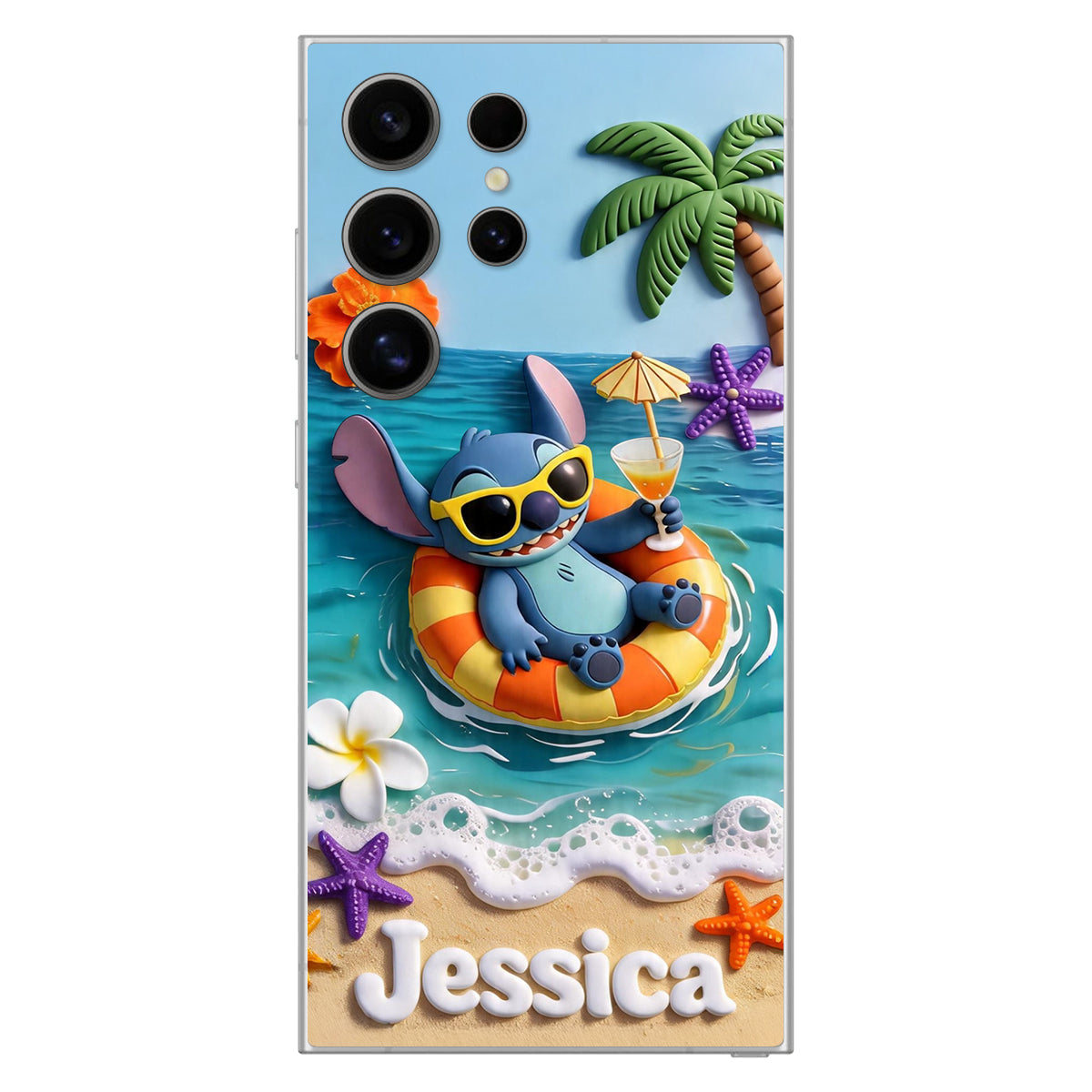 Ohana Tropical Beach - Personalized Ohana 3D Embossed Leather Phone Case