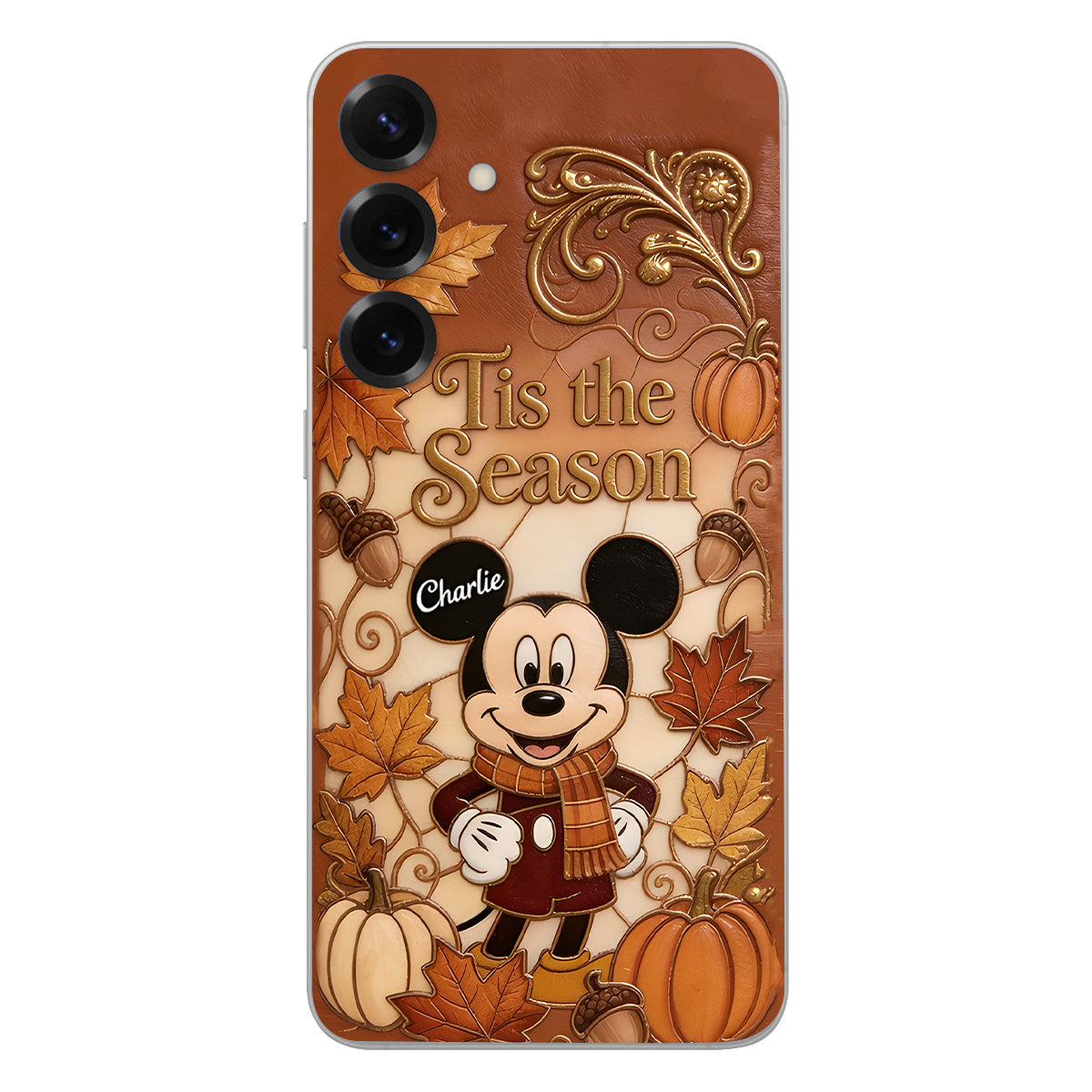 Autumn Cartoon Character - Personalized Mouse 3D Embossed Leather Phone Case