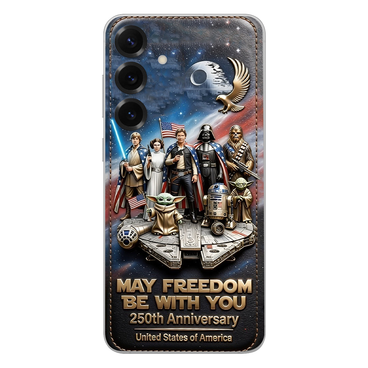 May Freedom Be With You - Personalized The Force 3D Embossed Leather Phone Case