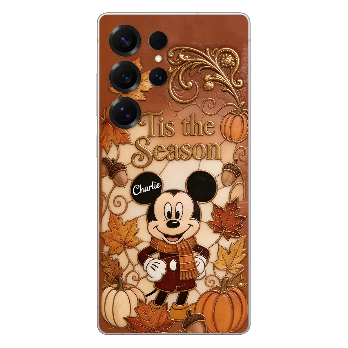 Autumn Cartoon Character - Personalized Mouse 3D Embossed Leather Phone Case