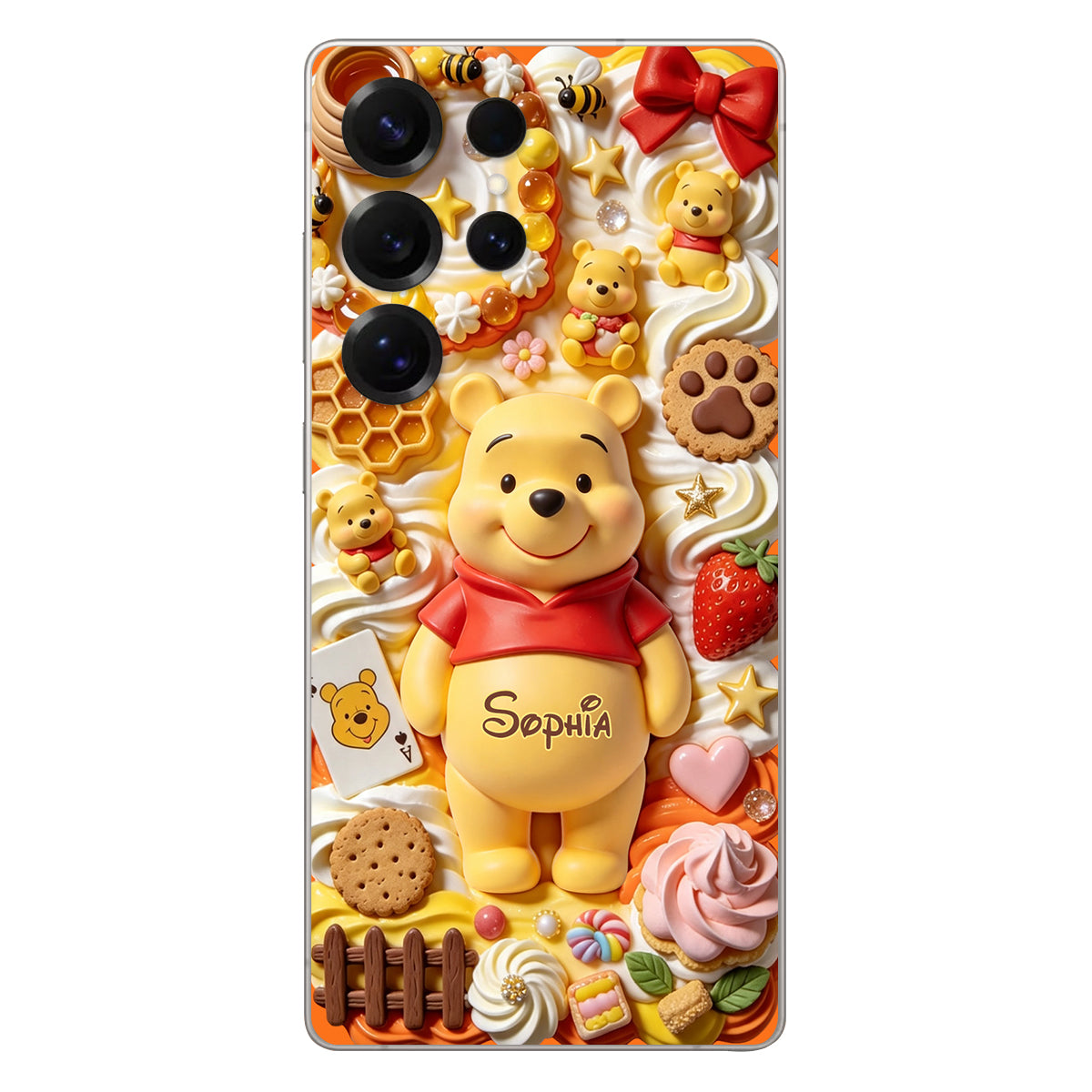 Sweet Bear - Personalized Yellow Bear 3D Embossed Leather Phone Case