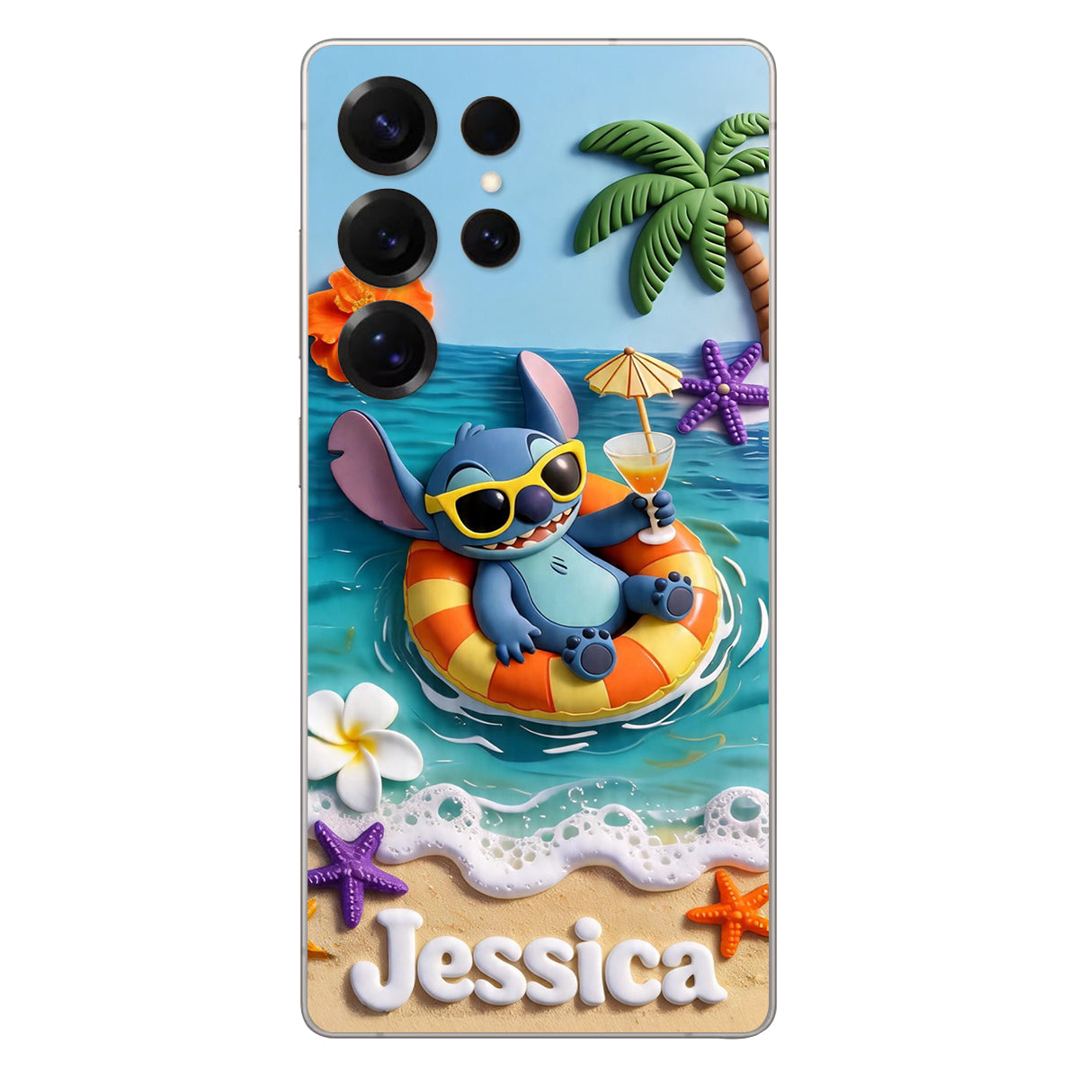 Ohana Tropical Beach - Personalized Ohana 3D Embossed Leather Phone Case