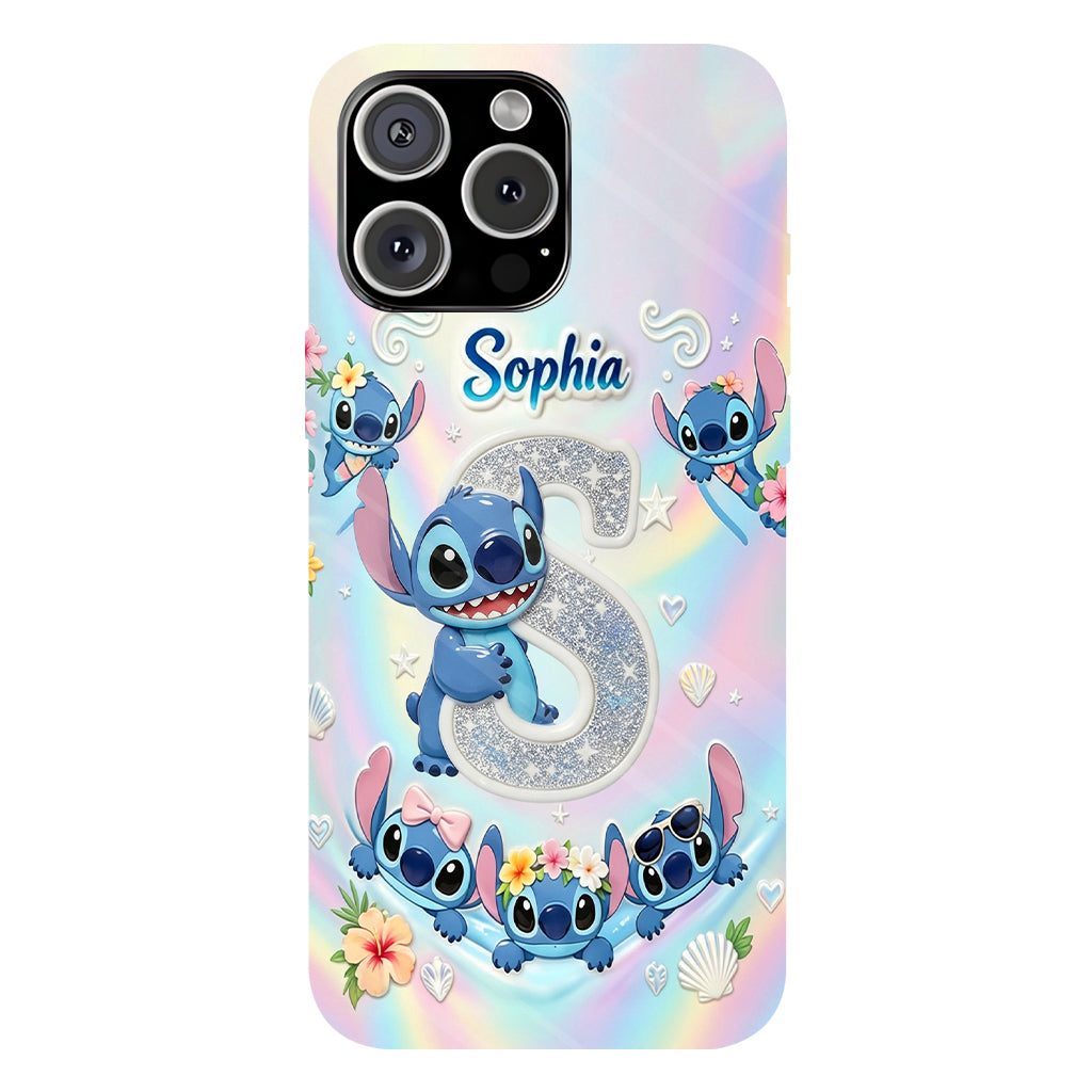 Cute Blue Alien With Letter - Personalized Ohana Full Print Phone Case