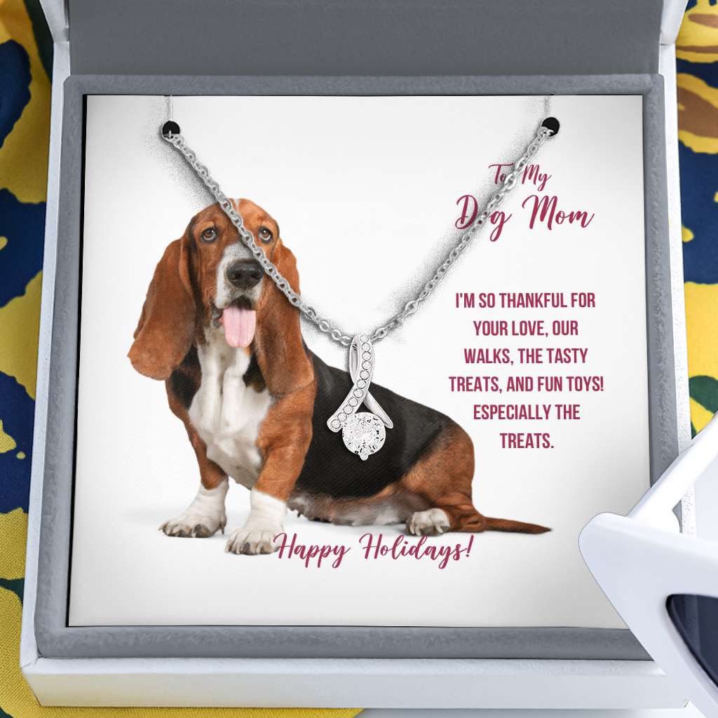 Gift For Basset Hound Dog Mom - Mother Petite Ribbon Necklace 0921