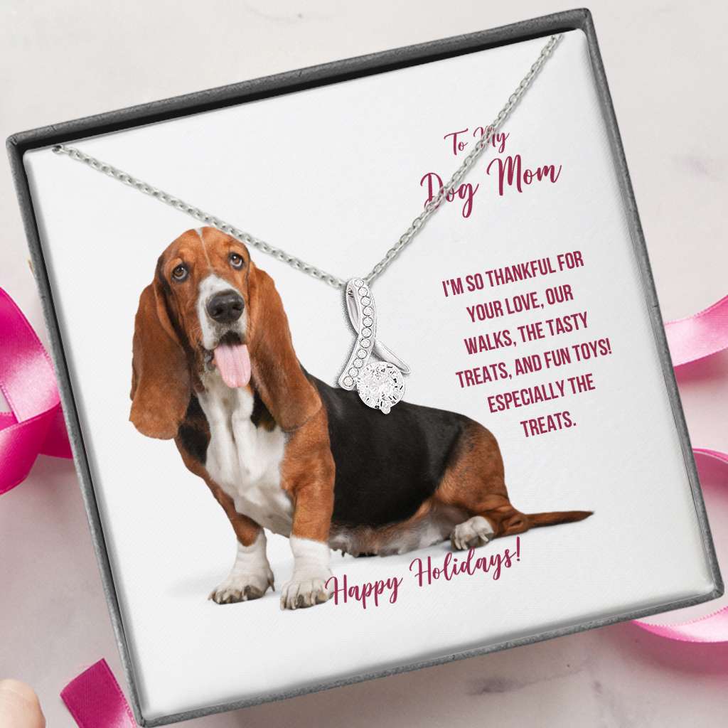 Gift For Basset Hound Dog Mom - Mother Petite Ribbon Necklace 0921
