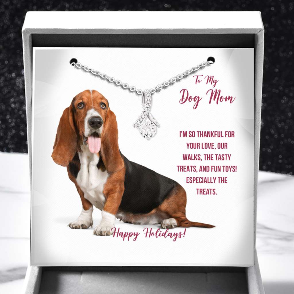 Gift For Basset Hound Dog Mom - Mother Petite Ribbon Necklace 0921