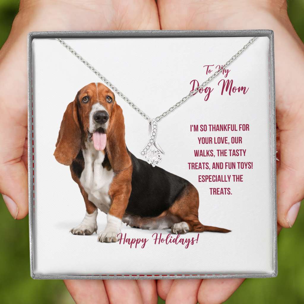 Gift For Basset Hound Dog Mom - Mother Petite Ribbon Necklace 0921