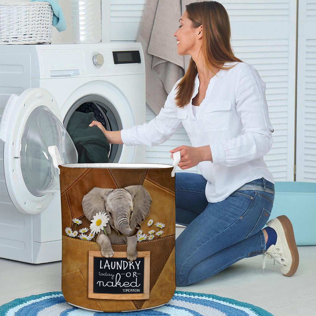 Laundry Today - Elephant Leather Pattern Print Laundry Basket