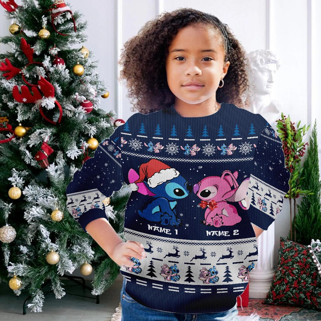 Aloha Love On Christmas - Personalized Ohana Sweater With Faux Wool Pattern Printed
