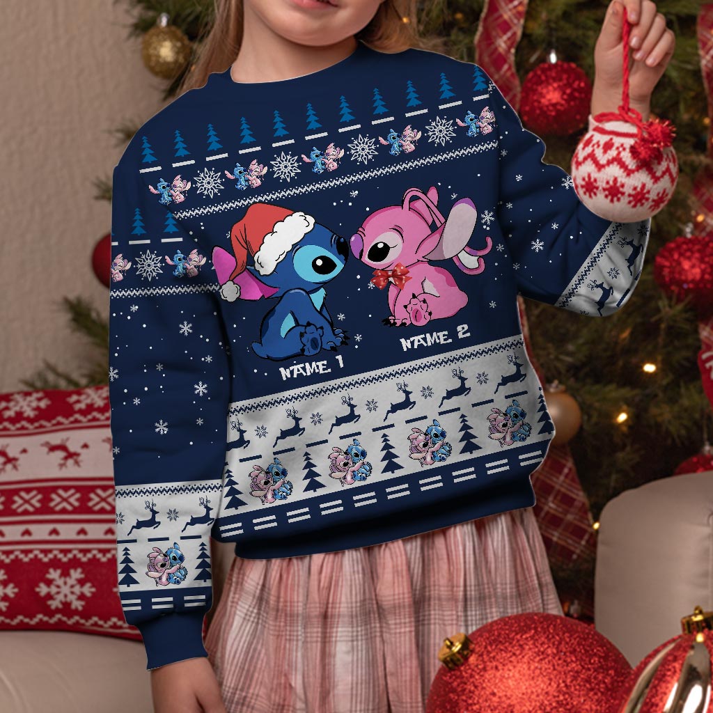 Aloha Love On Christmas - Personalized Ohana Sweater With Faux Wool Pattern Printed