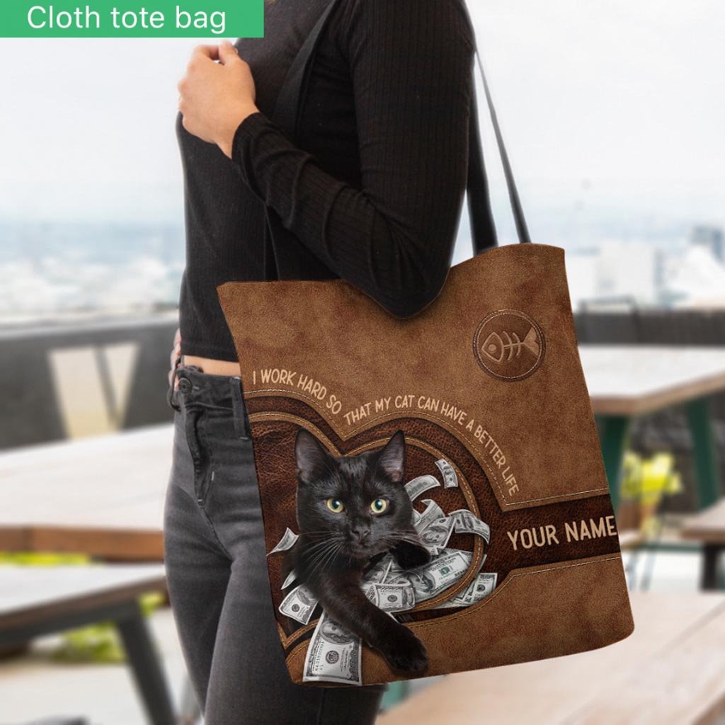 I Work Hard - Black Cat Personalized  Tote Bag