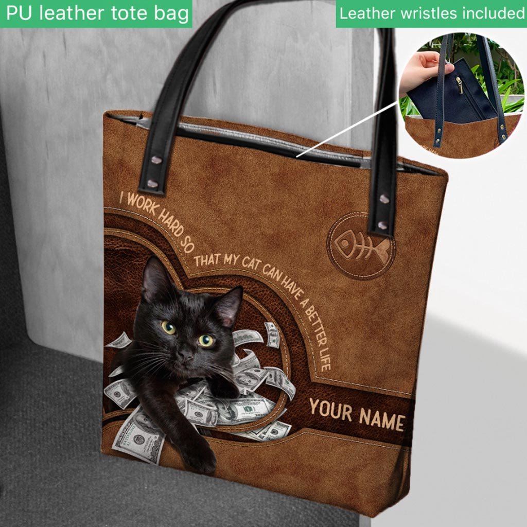 I Work Hard - Black Cat Personalized  Tote Bag