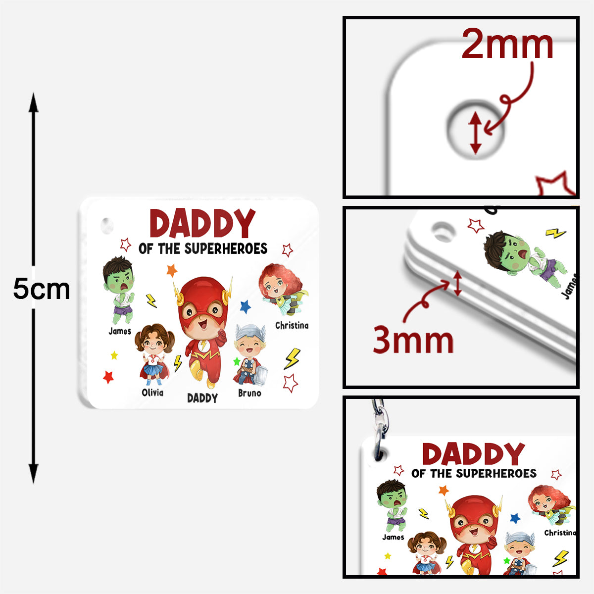 Daddy Of Superheroes - Personalized Father Keychain (Printed On Both Sides)