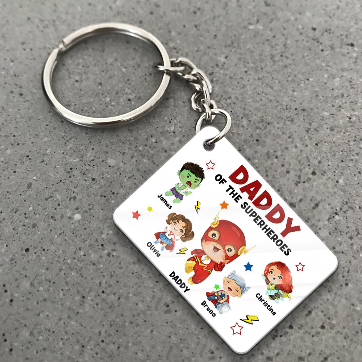 Daddy Of Superheroes - Personalized Father Keychain (Printed On Both Sides)