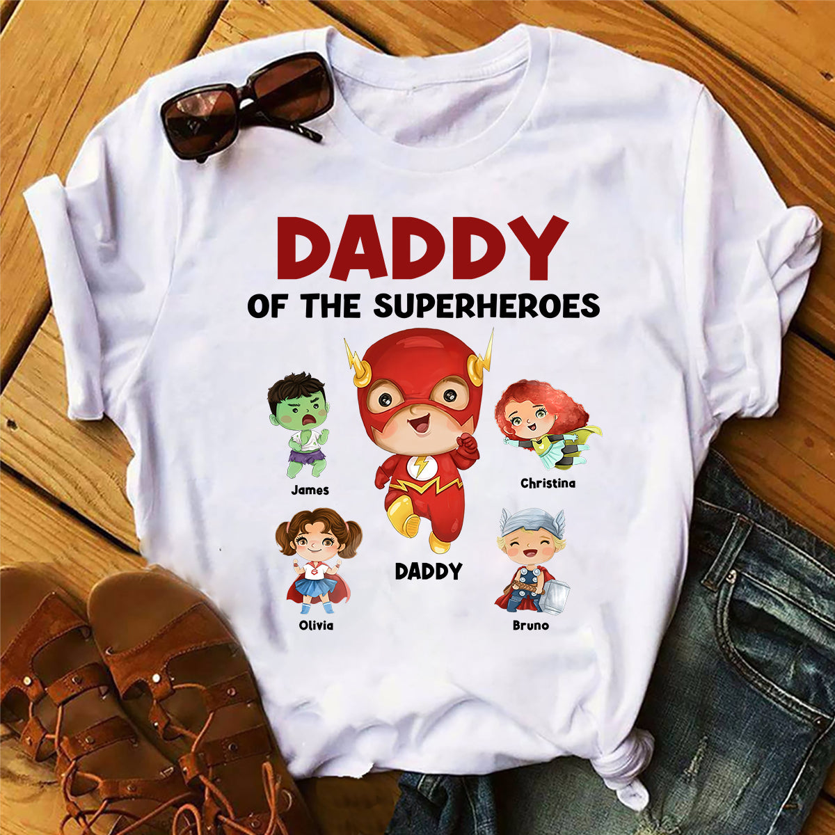 Daddy Of Superheroes - Personalized Father T-shirt and Hoodie