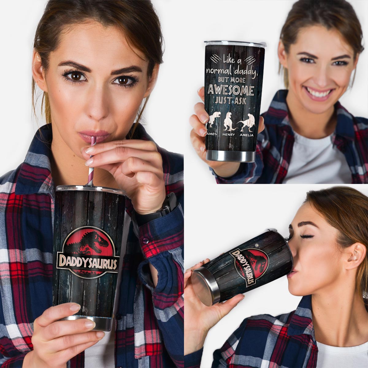Daddysaurus Like Normal Daddy But More Awesome - Personalized Father Tumbler