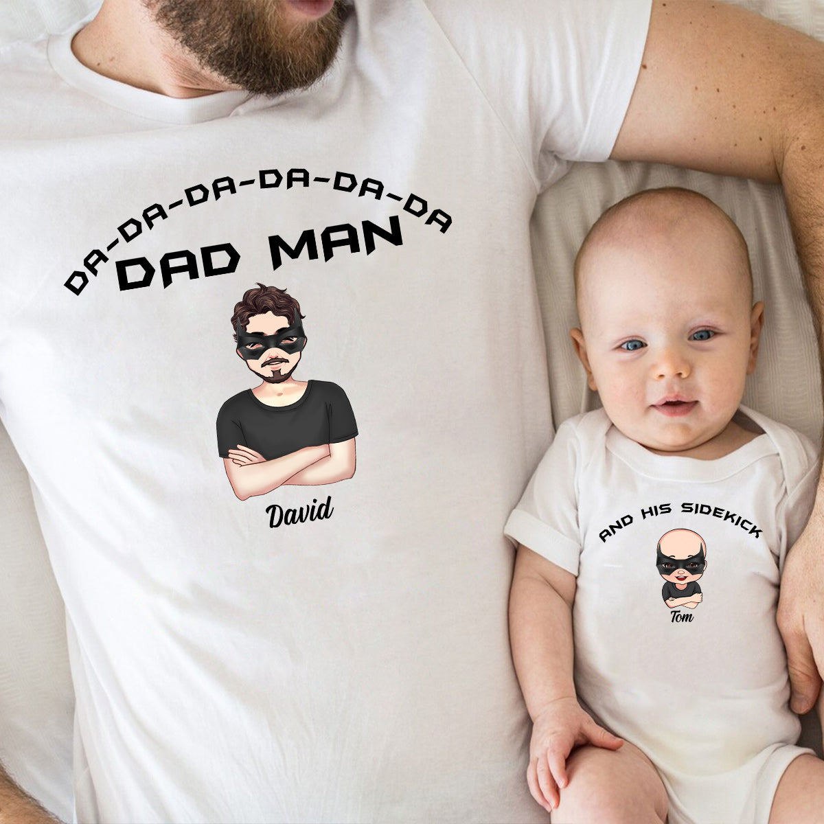 Dad Man Superhero Dad - Personalized Father T-shirt And Baby Onesie
