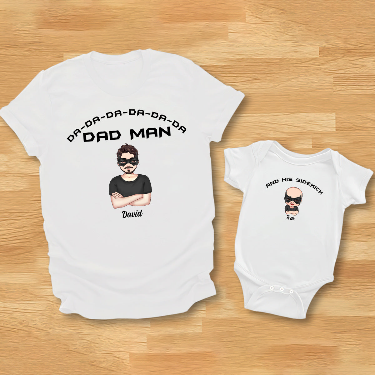 Dad Man Superhero Dad - Personalized Father T-shirt And Baby Onesie