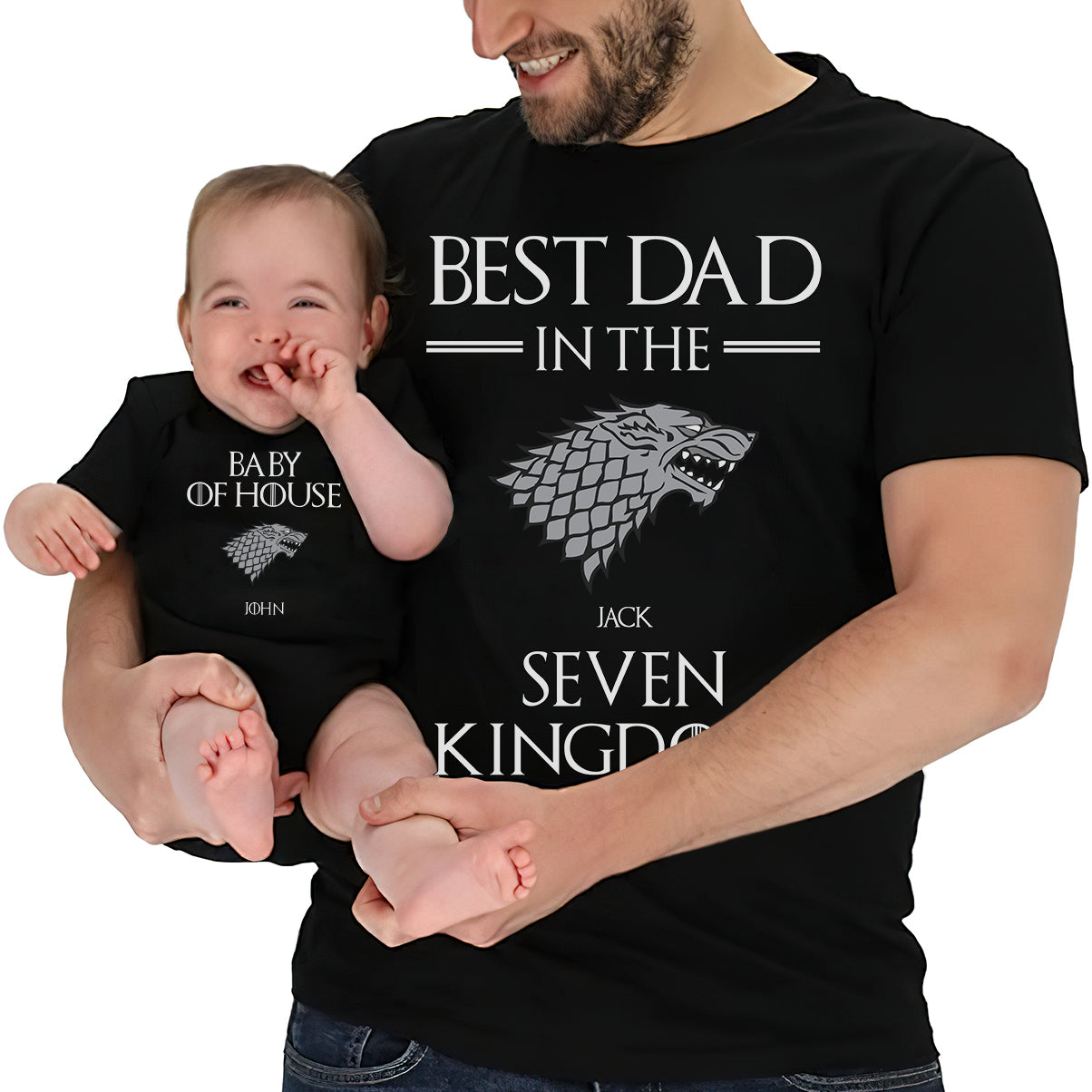 Best Dad In The Seven Kingdoms - Personalized Thrones Game T-shirt And Baby Onesie