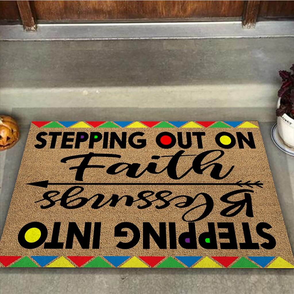 Stepping Out On Faith Stepping Into Blessings - African American Coir Pattern Print Doormat