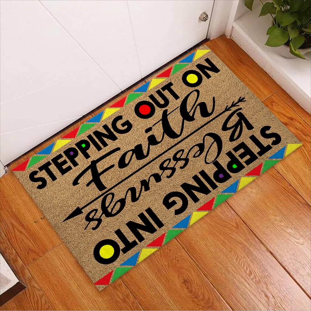 Stepping Out On Faith Stepping Into Blessings - African American Coir Pattern Print Doormat