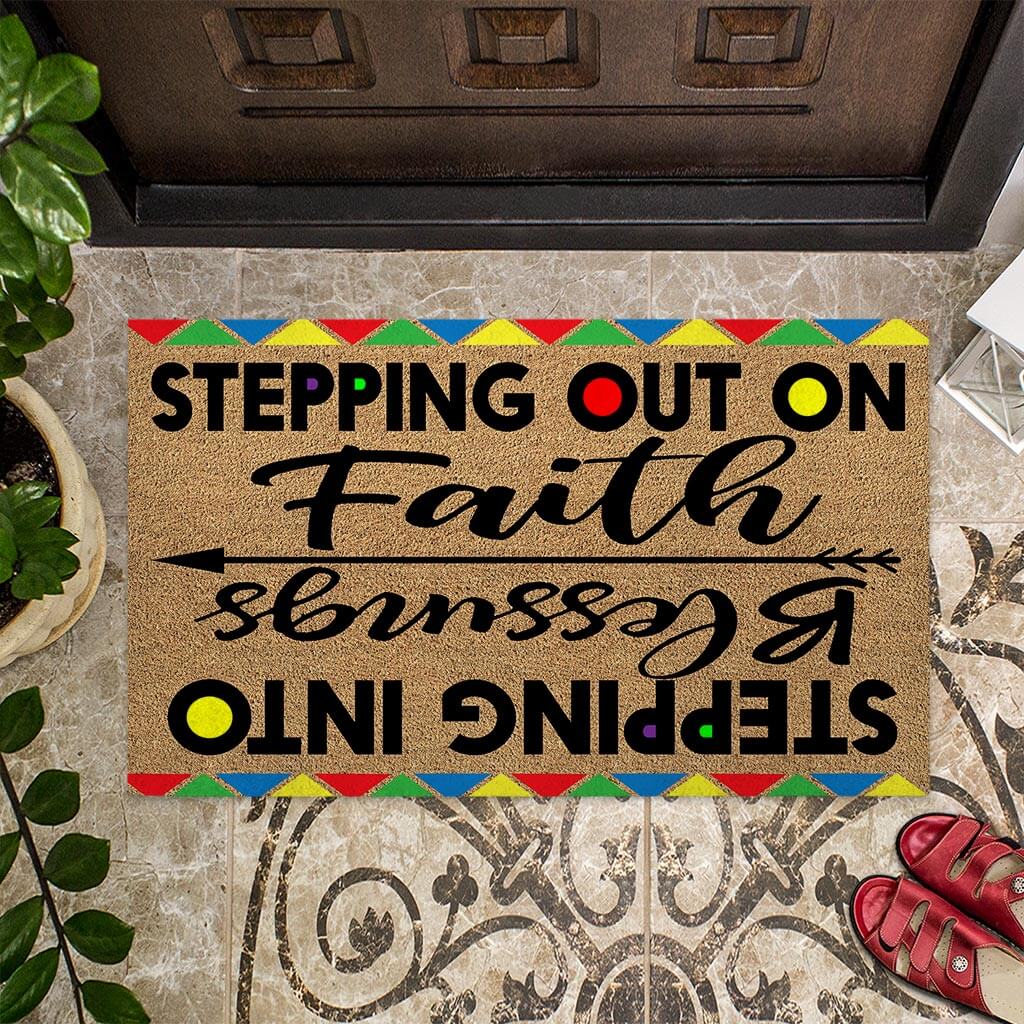 Stepping Out On Faith Stepping Into Blessings - African American Coir Pattern Print Doormat