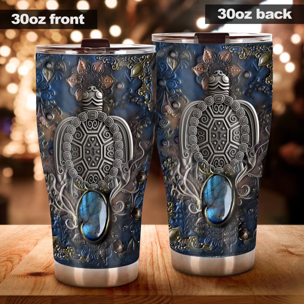 Love Turtles Metal Pattern Print Tumbler