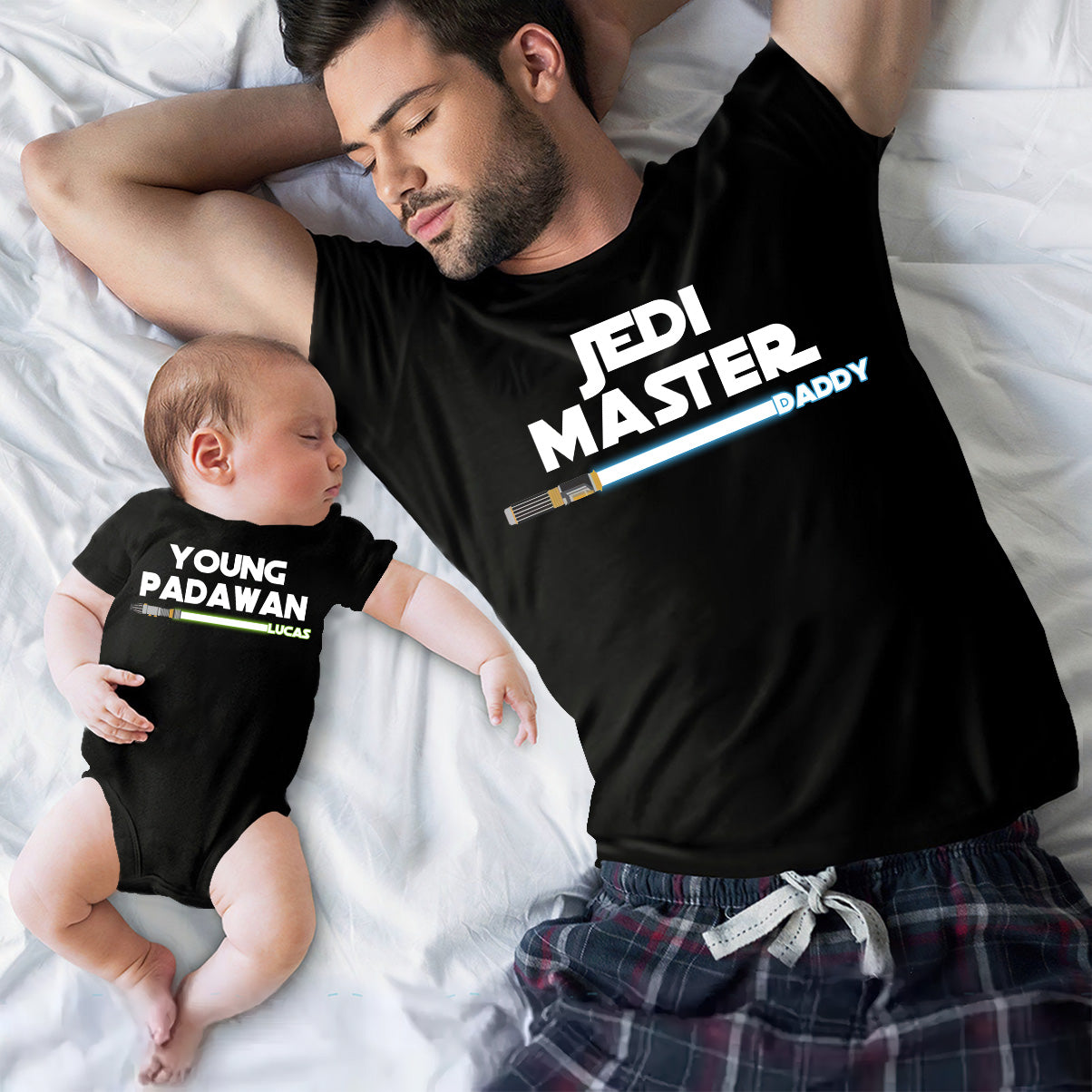 First Father's Day - Personalized The Force T-shirt And Baby Onesie