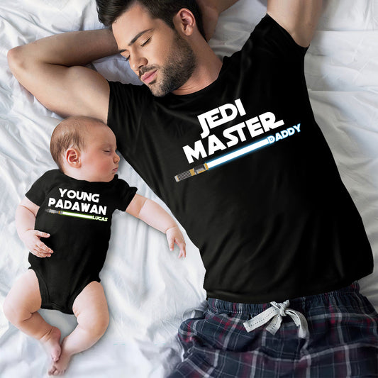 First Father's Day - Personalized The Force T-shirt And Baby Onesie