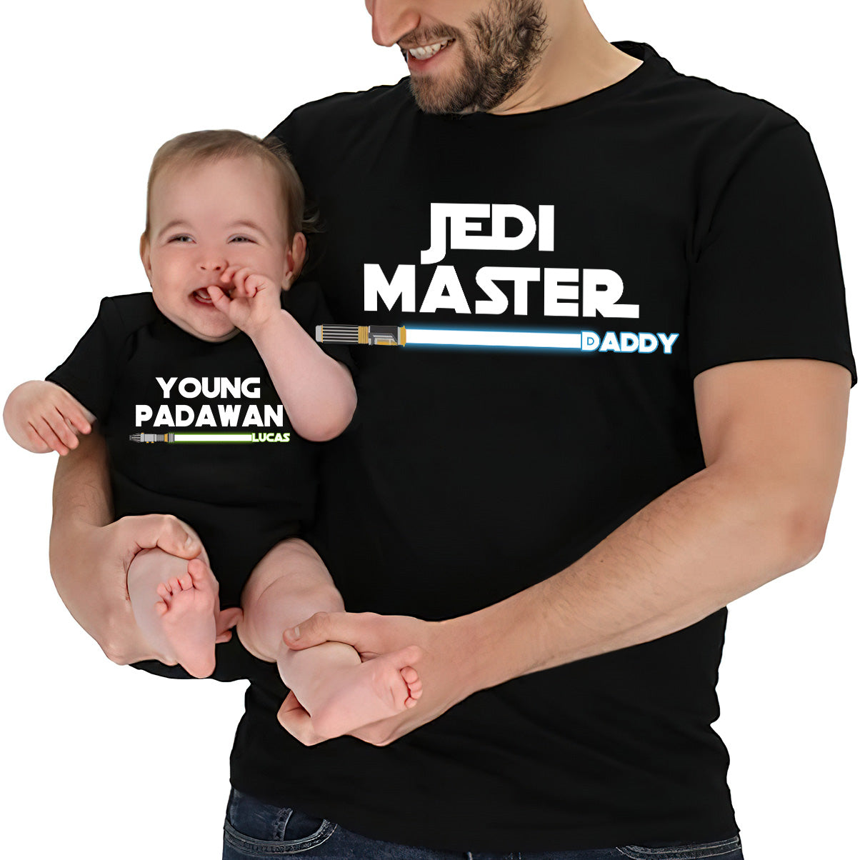 First Father's Day - Personalized The Force T-shirt And Baby Onesie