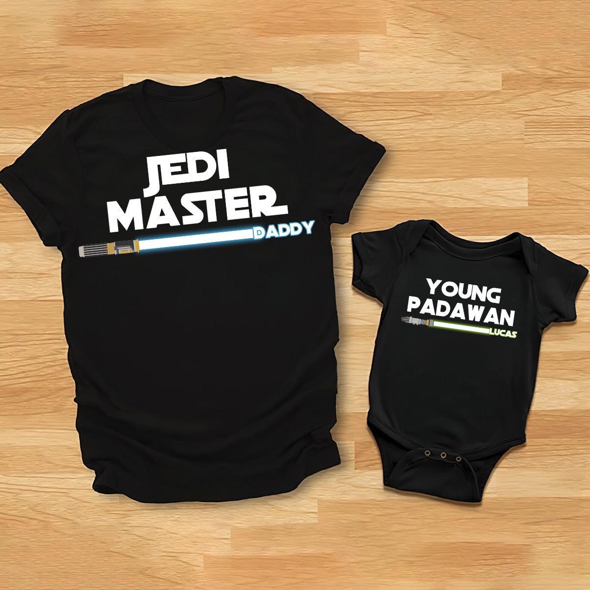 First Father's Day - Personalized The Force T-shirt And Baby Onesie