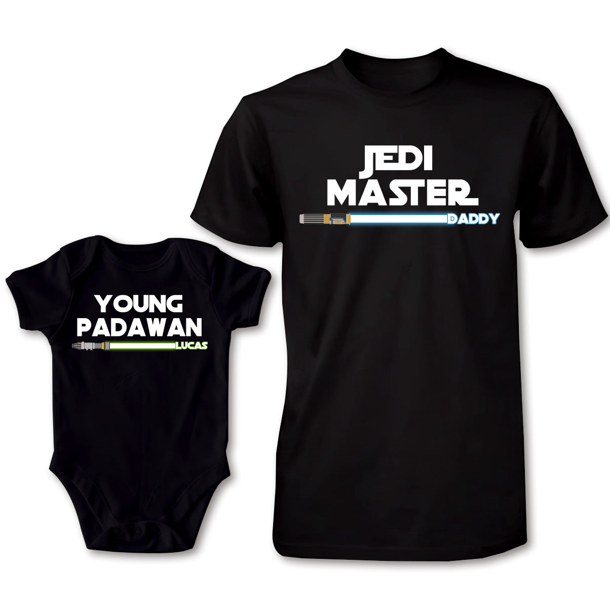 First Father's Day - Personalized The Force T-shirt And Baby Onesie