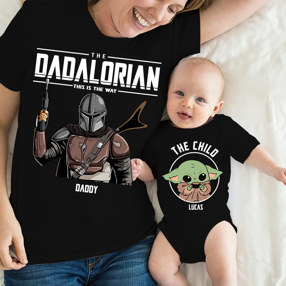 First Father's Day - Personalized The Force T-shirt And Baby Onesie