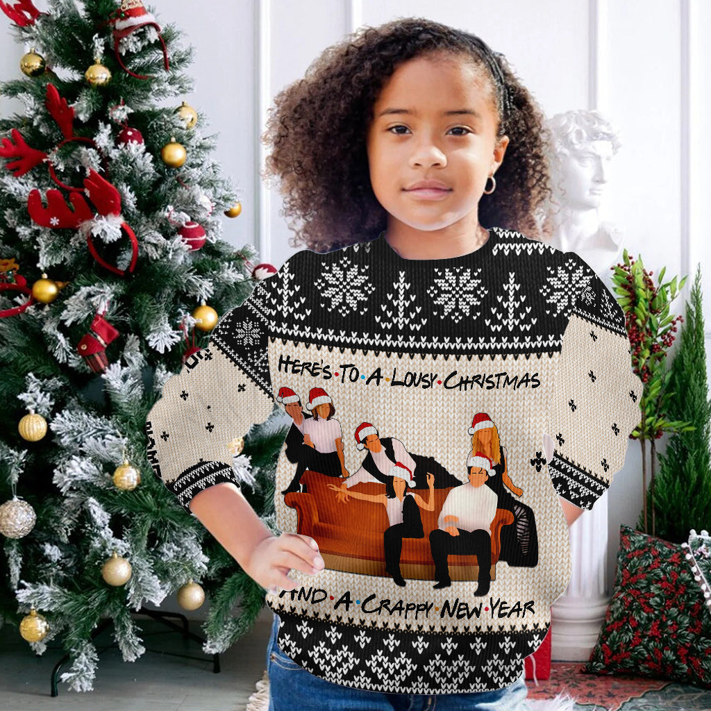 Here's To A Lousy Christmas - Personalized Sweater With Faux Wool Pattern Printed