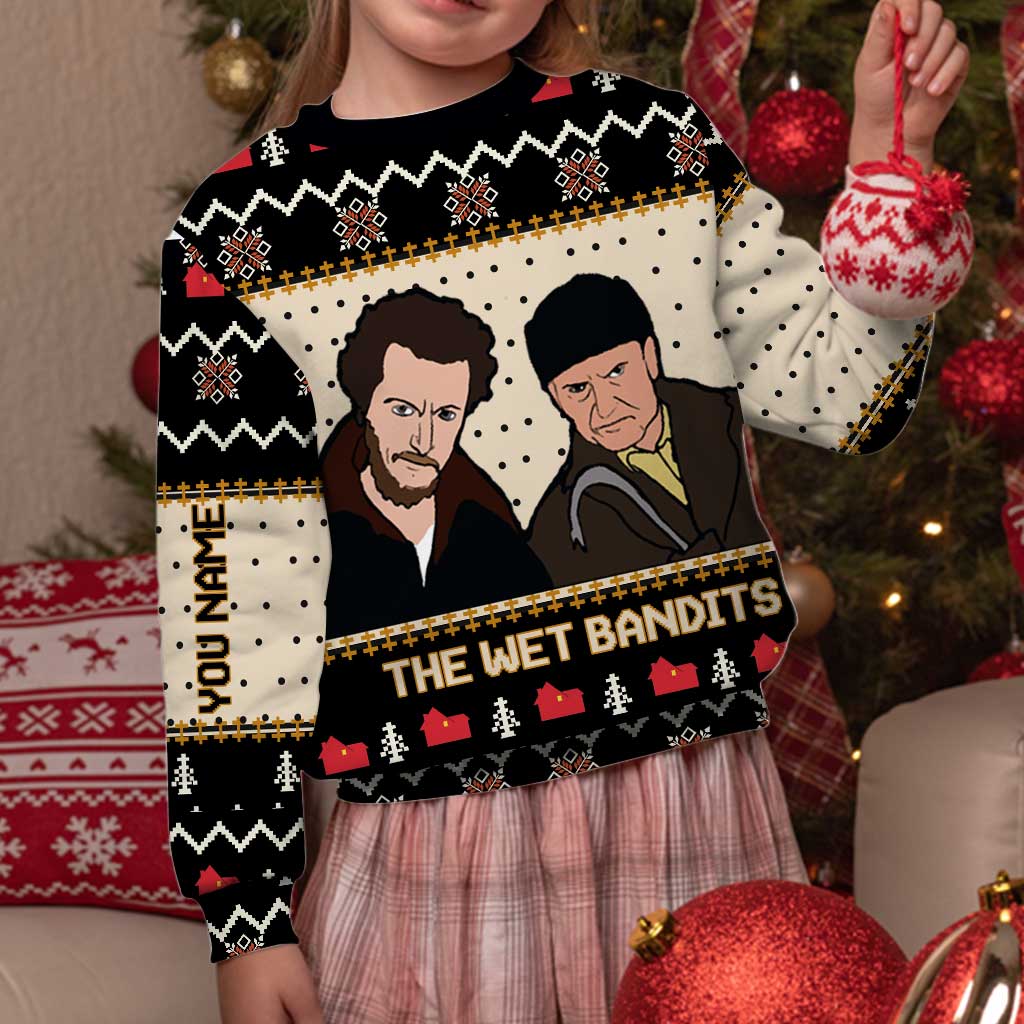 The Wet Bandits - Personalized Christmas Sweater With Faux Wool Pattern Printed