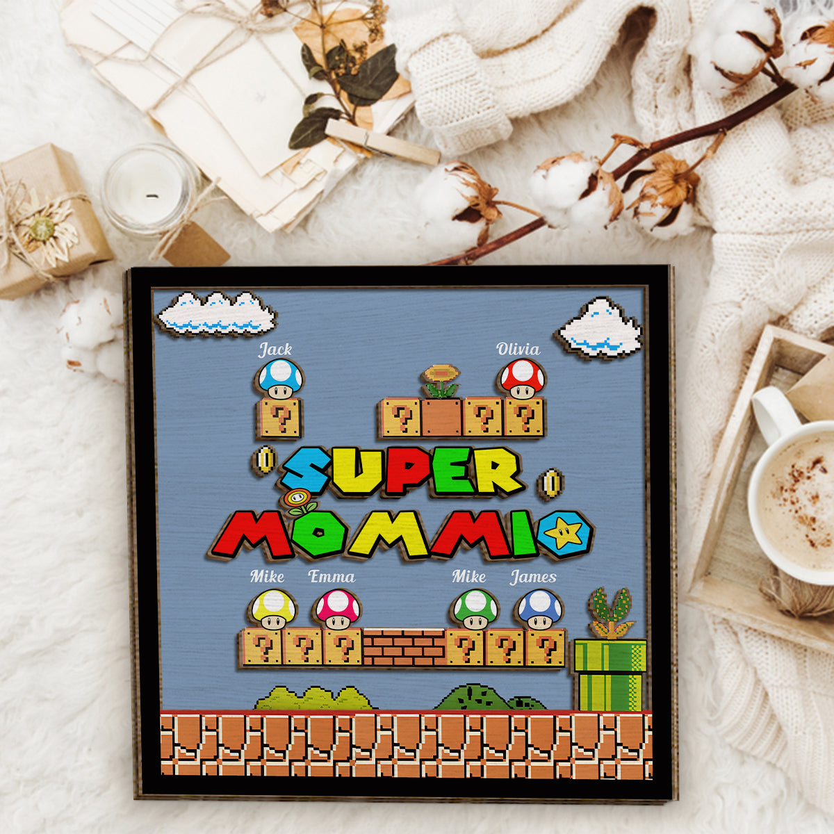 Super Mommio Daddio Game Scene - Personalized Super Plumber 2 Layered Wood Sign / Wood Plaque